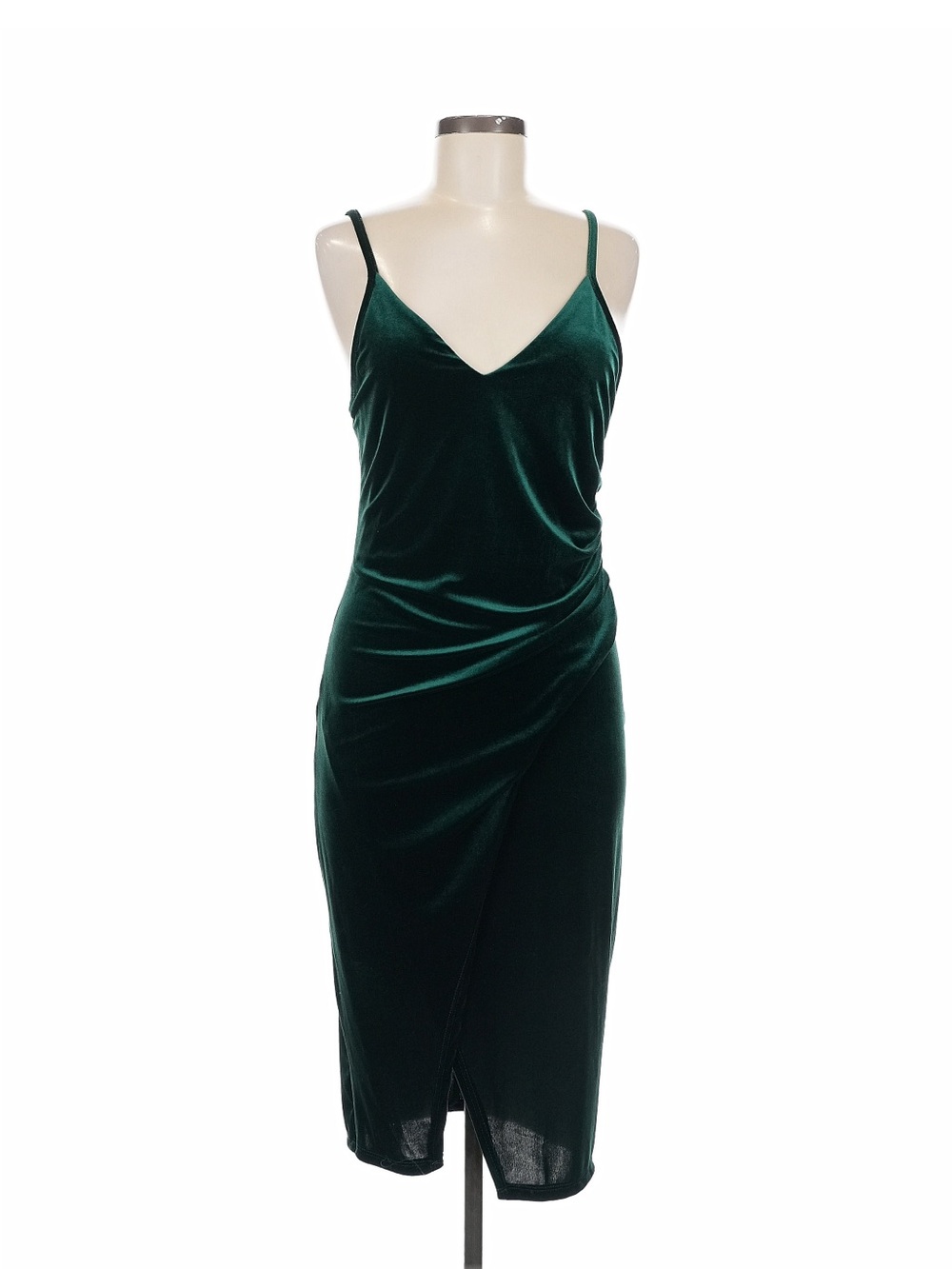 The Vanity Room Velvet Spaghetti Strap Midi Dress Emerald Green Medium